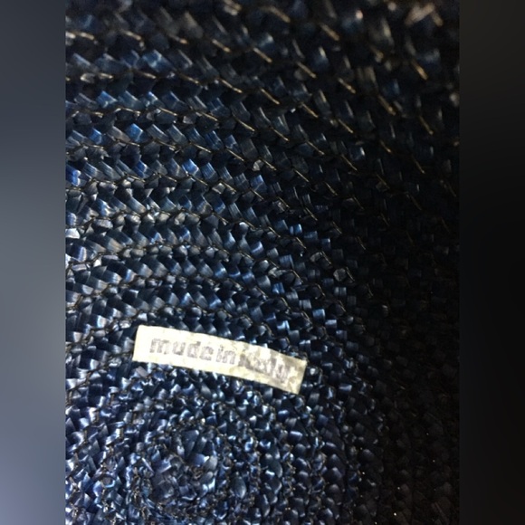 Woman’s Navy Straw Hat Italian grosgrain ribbon brim shade 🎀 👒 ☀️ 🇮🇹 - Picture 4 of 5